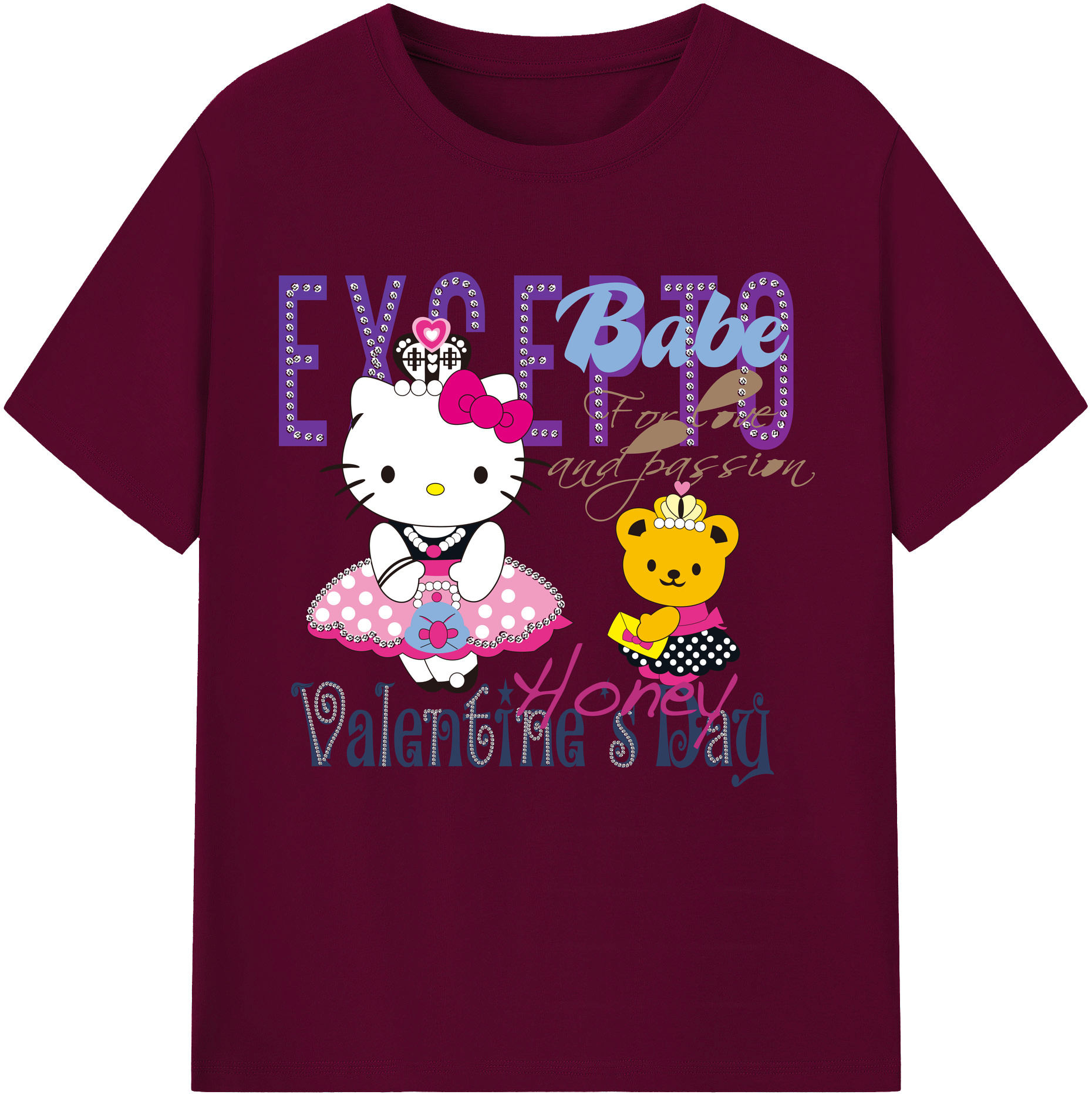 （画像用） Hello Kitty ハローキティ レディースカジュアルプリントTシャツ（綿100％）